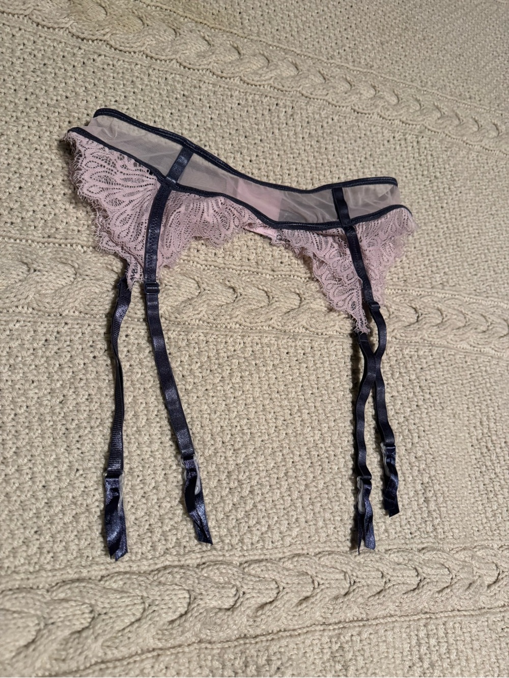 Popsi Lingerie Blush Lace and Navy Trim Garter